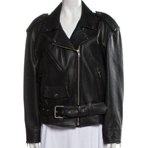 Sawyer of Napa Black Leather Biker Jacket Size Medium